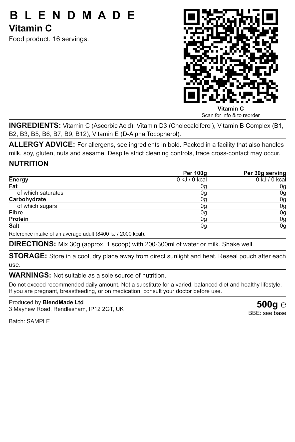Product label — Vitamin C
