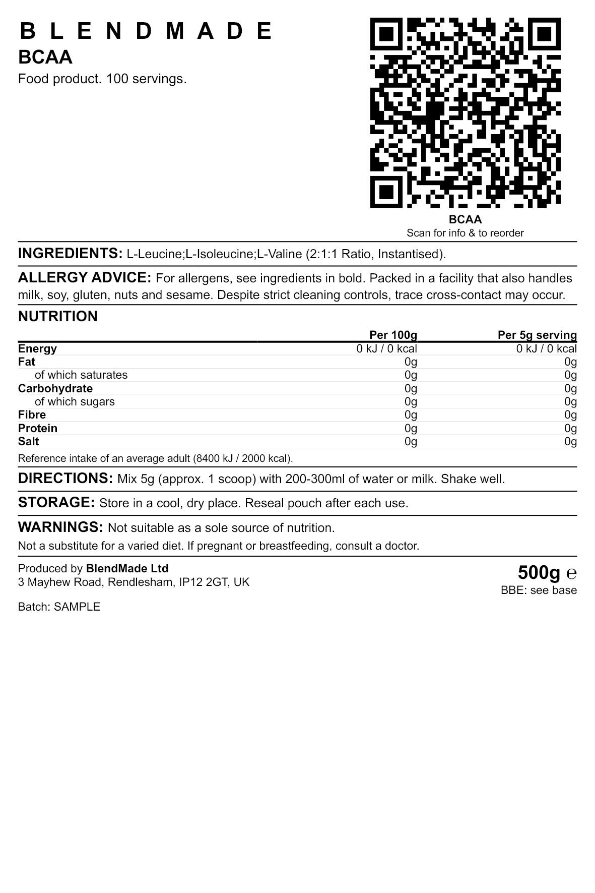 Product label — BCAA