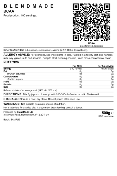 Product label — BCAA — shipping label