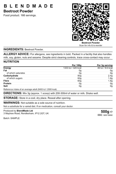 Product label — Beetroot Powder — shipping label