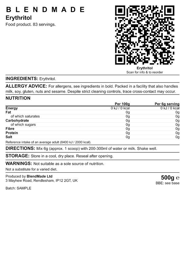 Product label — Erythritol