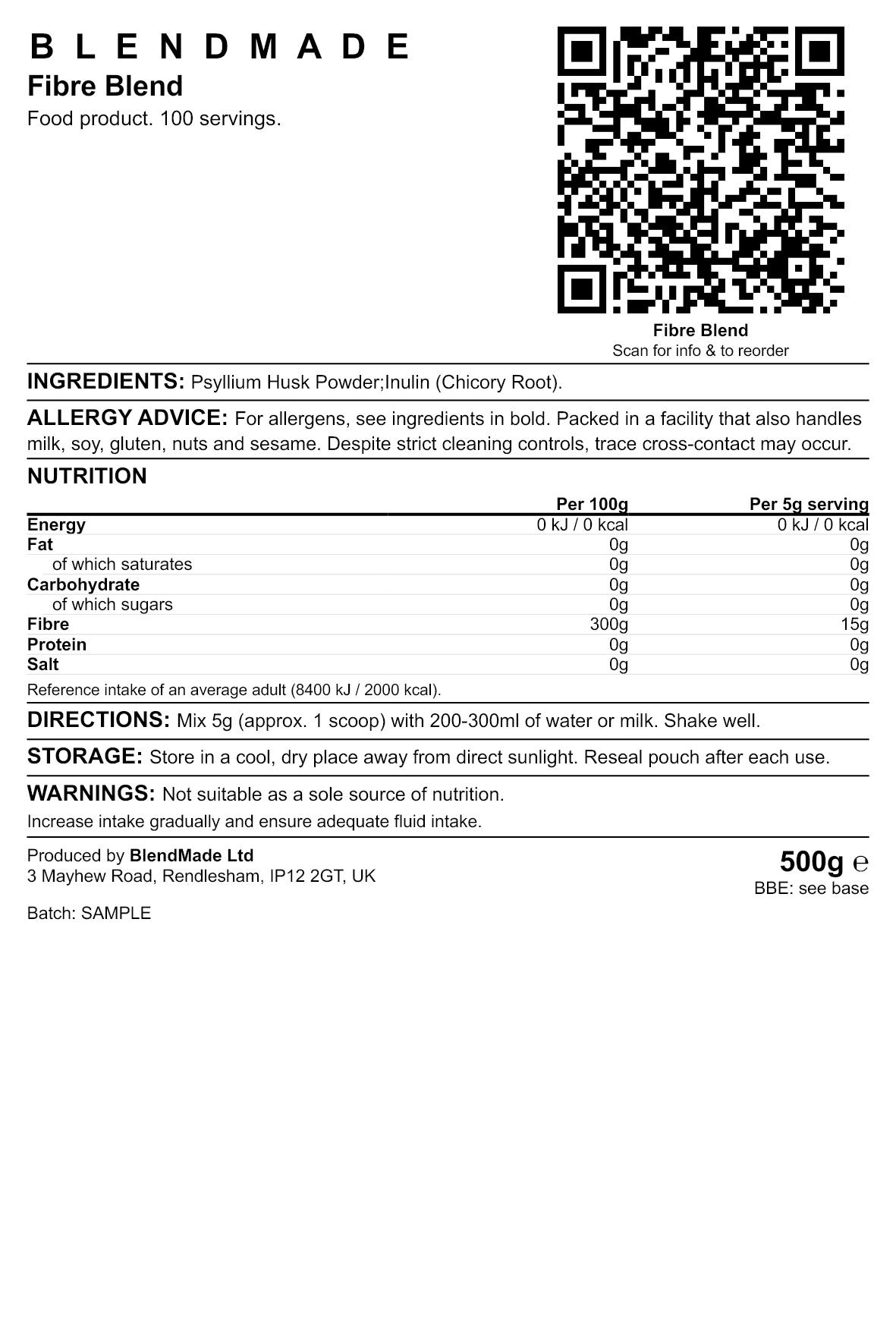 Product label — Fibre Blend