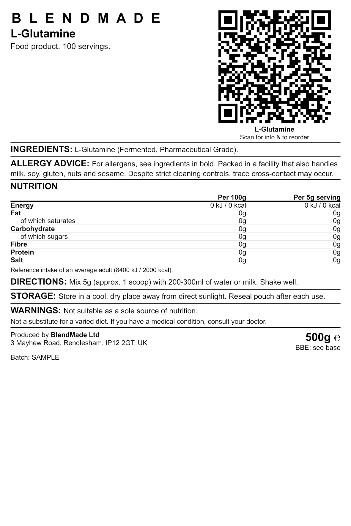 Product label — L-Glutamine