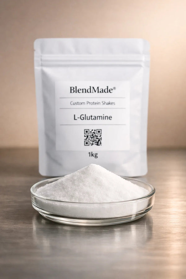 L‑Glutamine — fine white amino acid powder for BlendMade recovery shakes