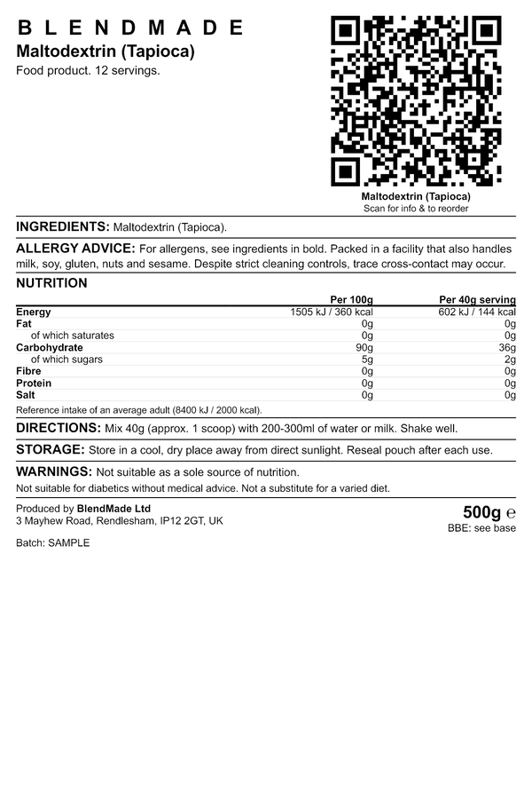 Product label — Maltodextrin (Tapioca)