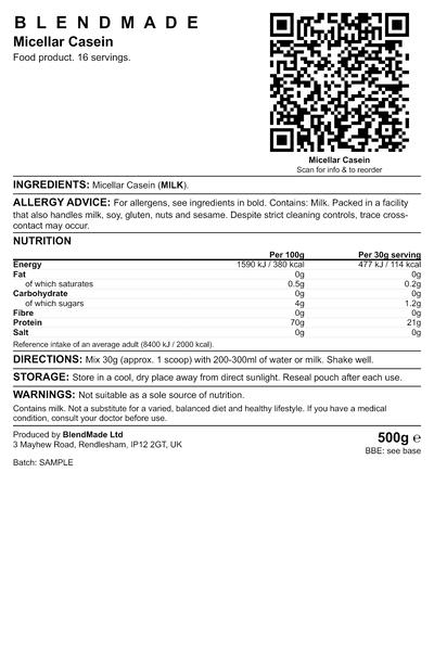 Product label — Micellar Casein — shipping label
