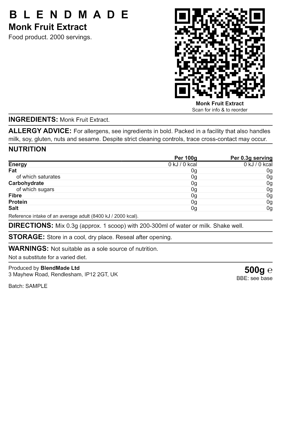 Product label — Monk Fruit Extract