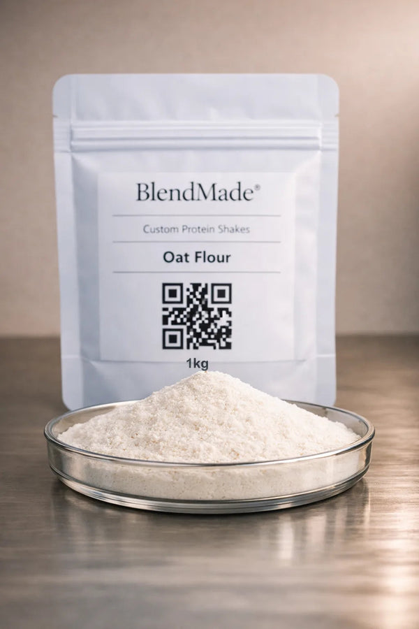 Oat Flour — beige fine powder, slow‑release carbohydrate for BlendMade shakes