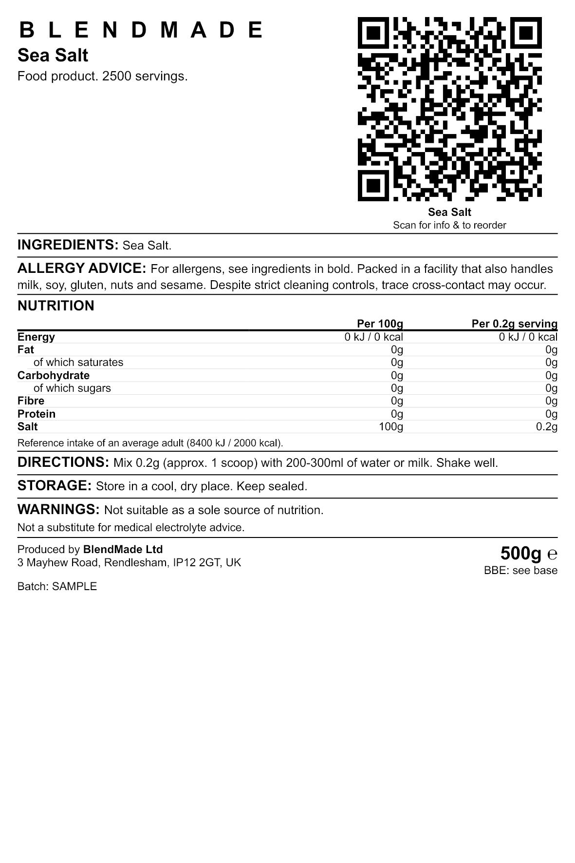 Product label — Sea Salt