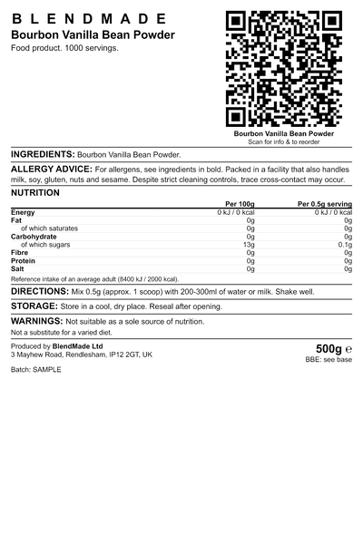 Product label — Bourbon Vanilla Bean Powder — shipping label