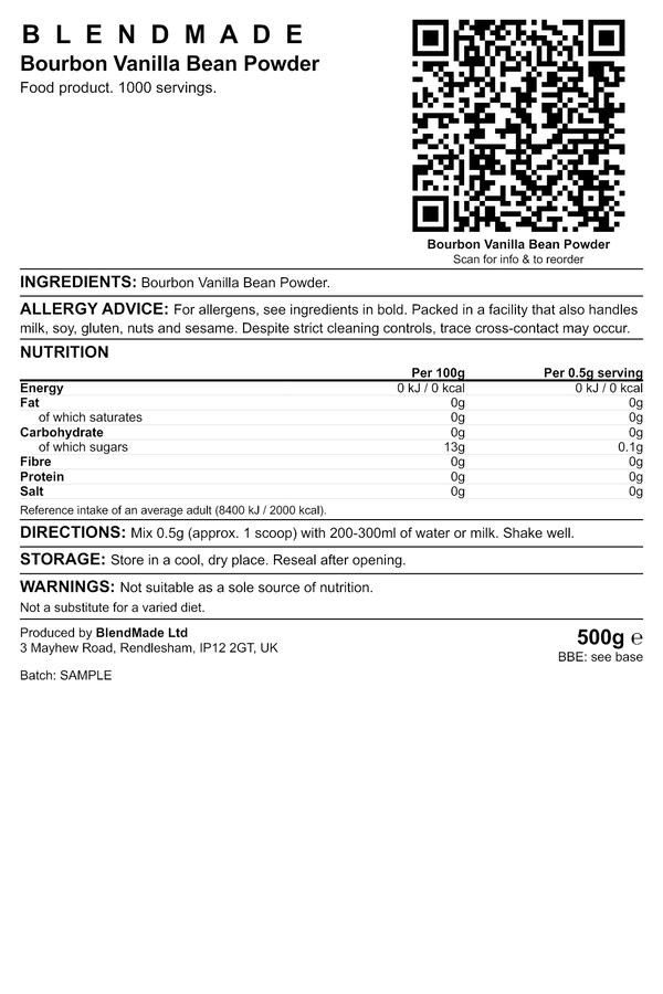 Product label — Bourbon Vanilla Bean Powder