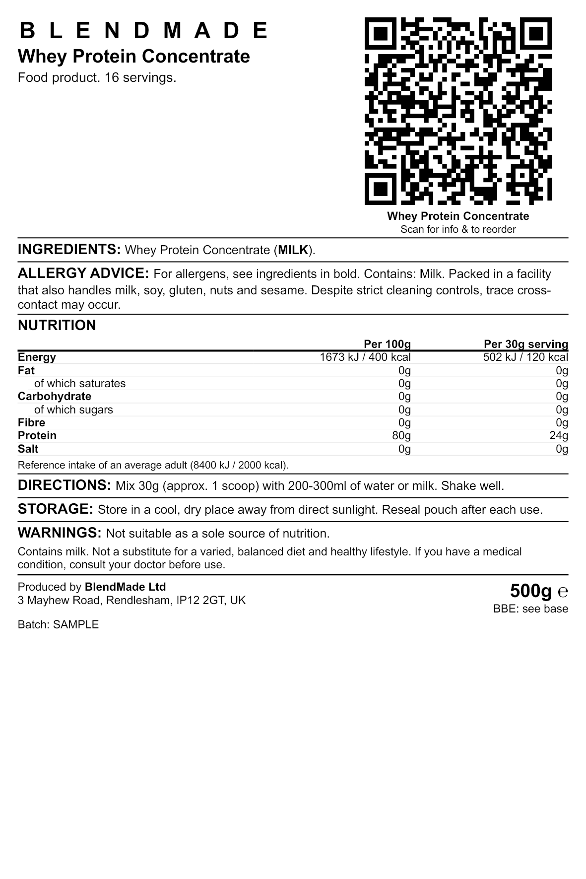 Product label — Whey Protein Concentrate