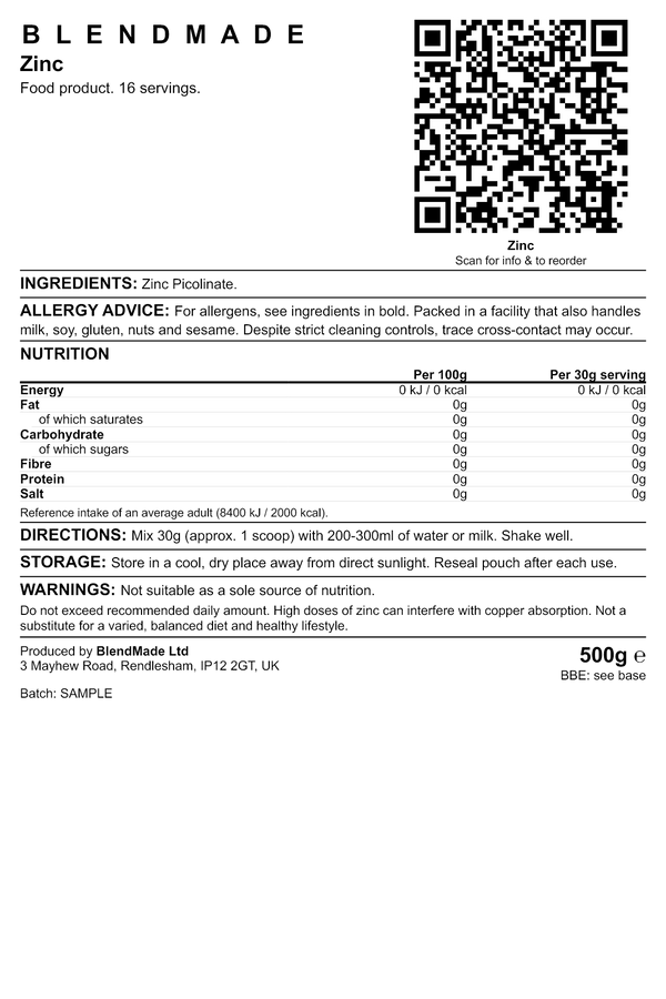 Product label — Zinc