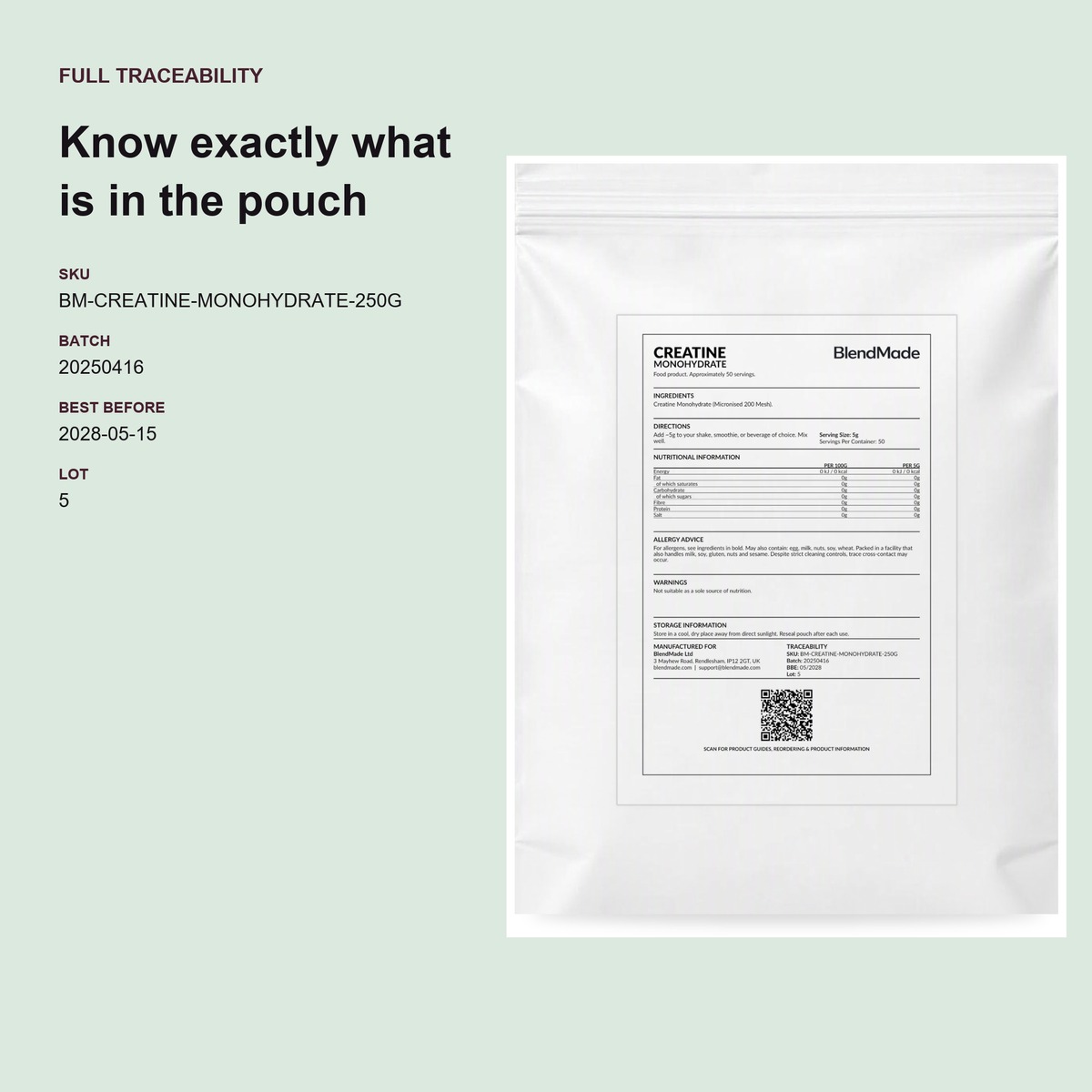 Creatine Monohydrate 250g | 06 | Transparency and traceability