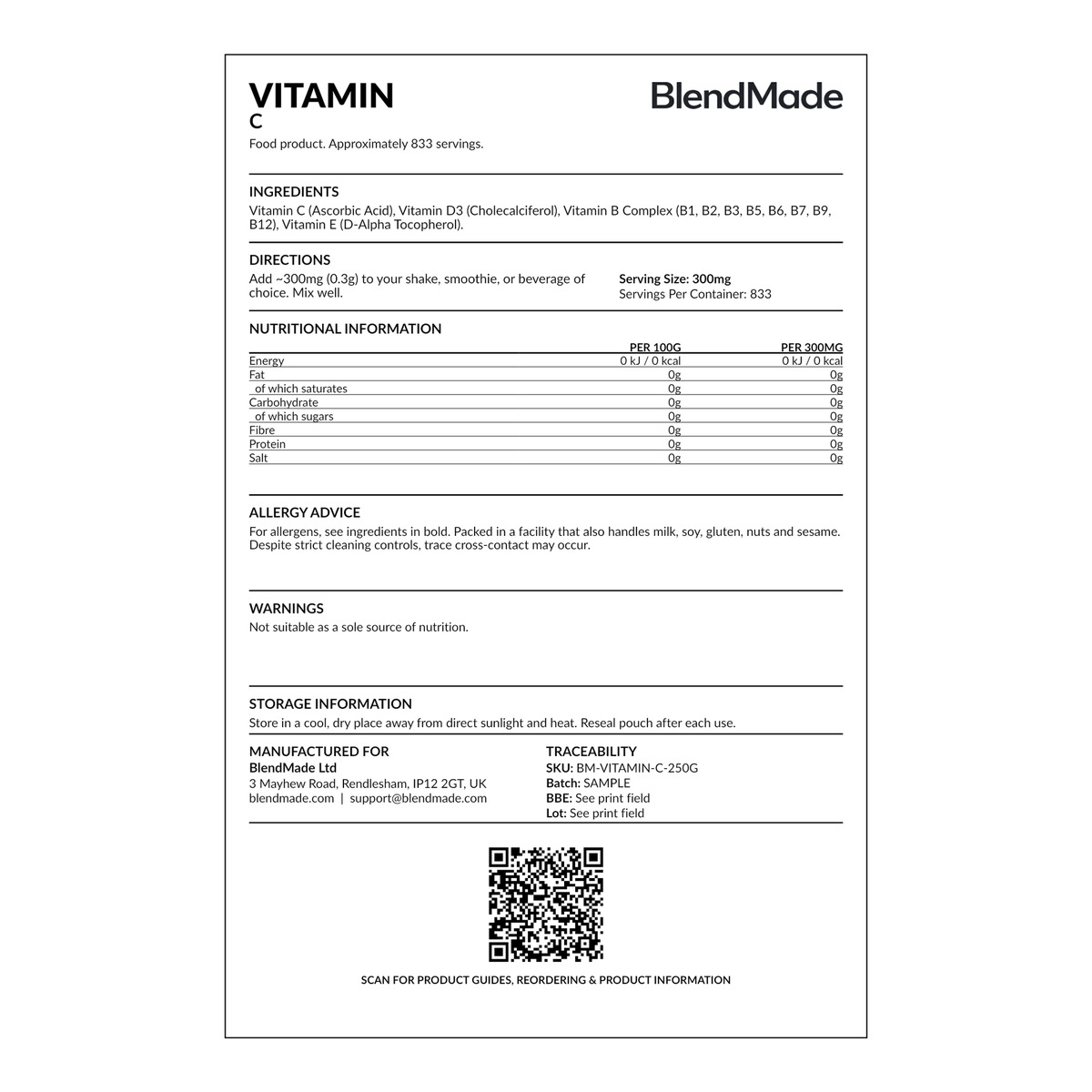 Vitamin C 250g | 07 | Rear label close-up