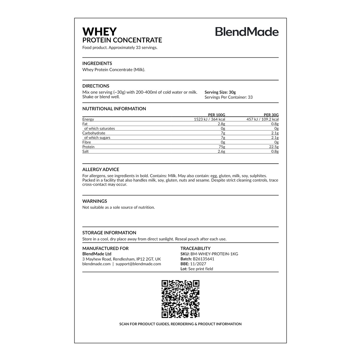 Whey Protein Concentrate 1Kg | 07 | Rear label close-up