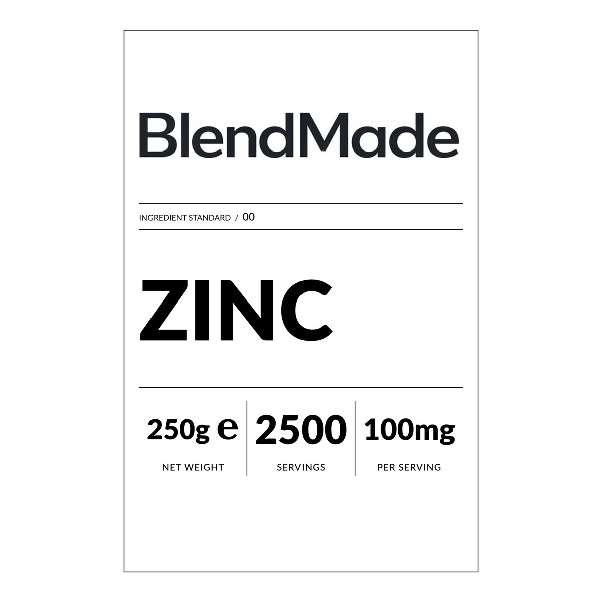 Zinc 250g | 02 | Front label close-up